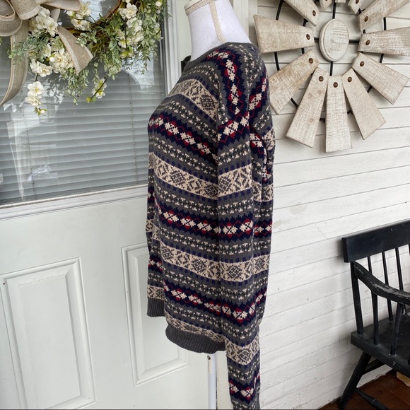 Grey Fair Isle Striped Crew Neck Sweater - Picture 2 of 4